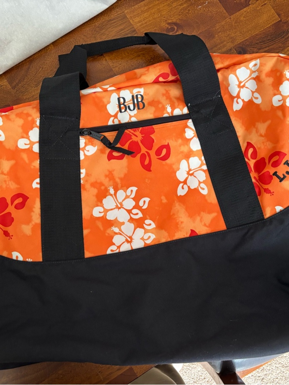 L.L. Bean Orange Floral Travel Tote with Black Trim. NWOT